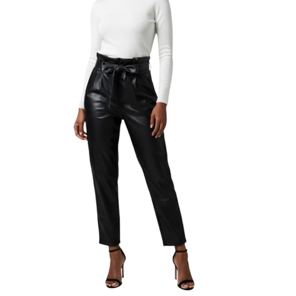 White House Black Market Faux Leather Tapered Ankle Pant Tie at Waist Size: 2